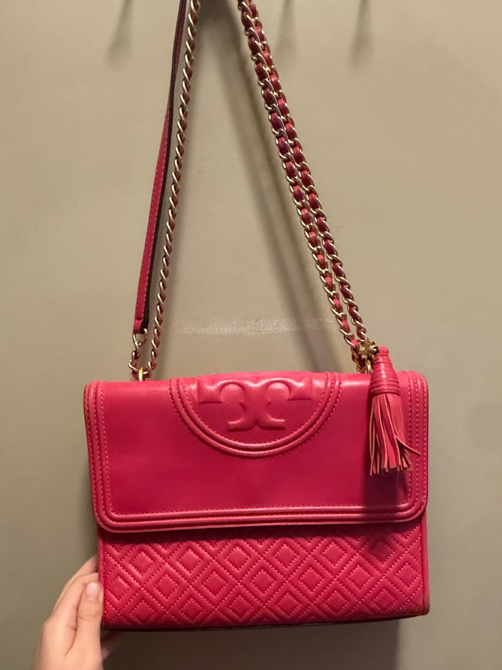 Tory Burch Hot Pink Quilted Leather Chain Strap Shoulder Bag - Picture 1 of 4